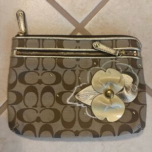 Coach Tan and Gold Floral clutch